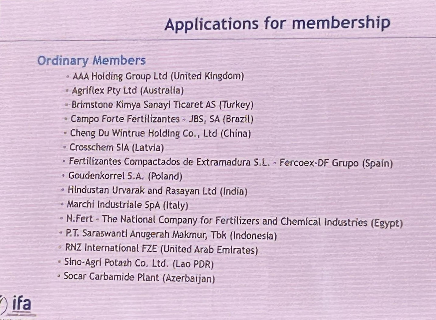 Applications for membership IFA