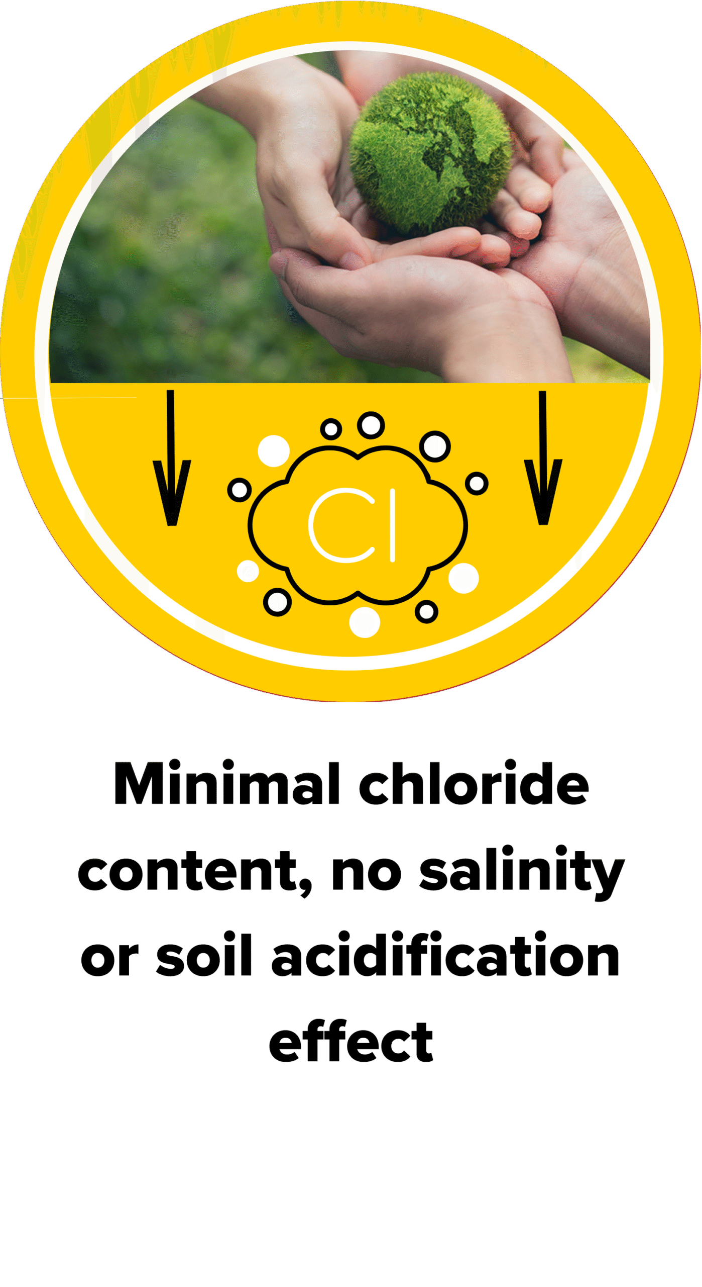 Minimal chloride content, no salinity or soil acidification effect