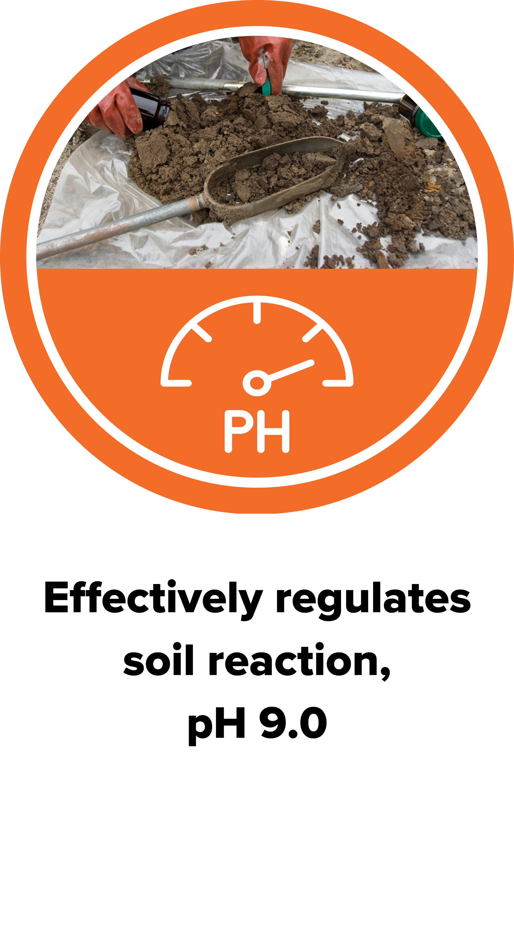 Effectively regulates soil reaction, pH 9.0