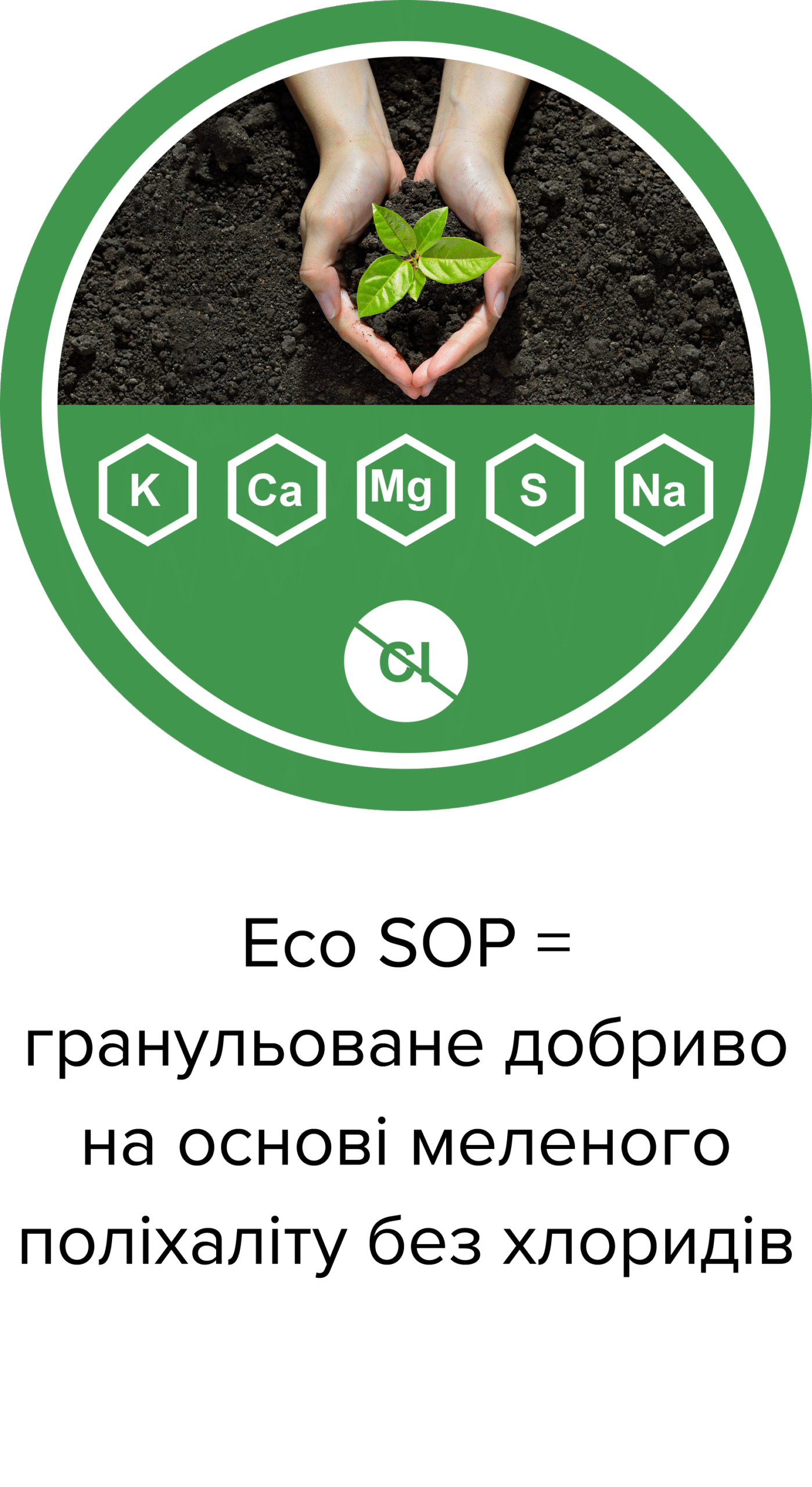 1.Eco SOP = гранульоване добриво на основі меленого полігаліту без хлоридів