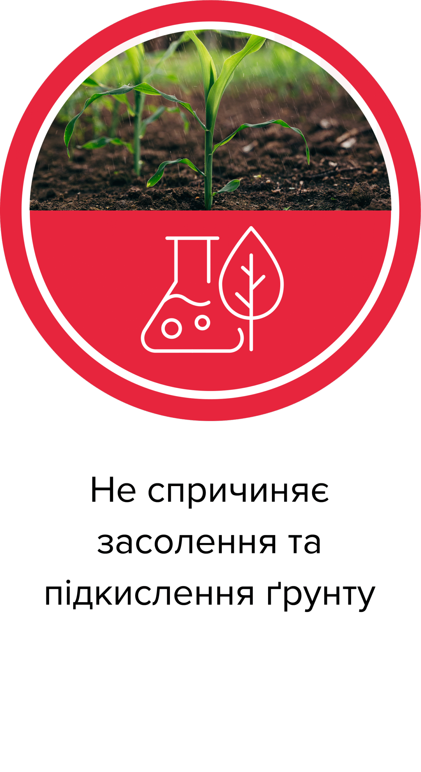 Не спричиняє засолення та підкислення ґрунту.